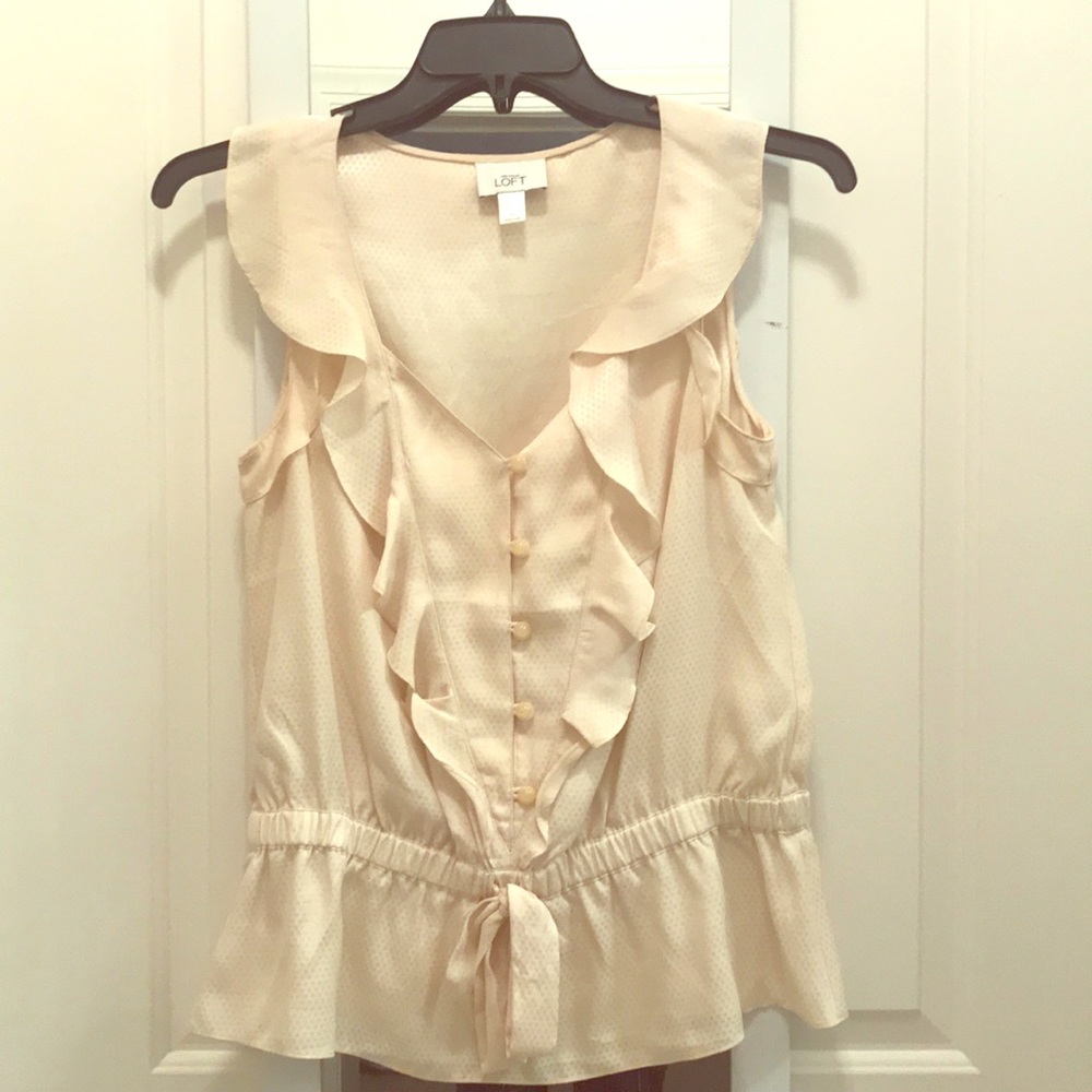 LOFT sleeveless ruffle & bow cream top | size M